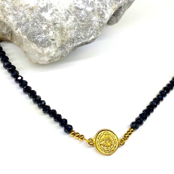 NEW Small Coin Necklace With Black Crystal Necklace - Picture 11 of 12